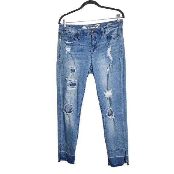 Seven7 Distressed Skinny Cropped Jeans Size 6 Distressed Skinny Denim - Picture 1 of 11
